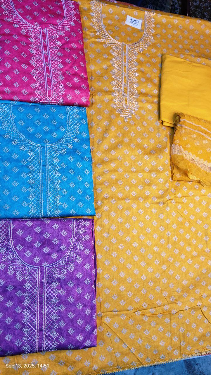 Premium Jam Cotton with Pure Saffon Duppta